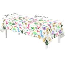 1PC-137*274cm Watercolor Dinosaur Disposable PE Plastic Tablecloth Rectangular Table Cloth Dinosaur Theme Birthday Party Jungle First Birthday Decoration Table Cover - White Background Dinosaur - View 2