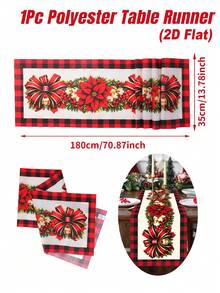 1pc Polyester Christmas Table Runner With Bow, Floral And Black & White Plaid Design, Christmas Tablecloth Table Cover, Christmas Party Dinner Table Decor, Home Christmas Decoration, Xmas Decor, Christmas Decor, Kitchen Decor, Dining Table Decor - Multicolor - View 12