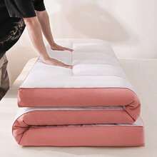 1pc White Pink Trim Quilted Pet Bed, Minimalist Polyester Rectangular Mat, Thick Stitched Padded Soft Cushion, Soft Support Sleeping Pad, Suitable For Indoor Bedroom Floor, All-Season Dog Cat Pet Supplies - Pink - View 8