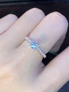 1pc Minimalist Versatile High-End Ring, Niche Design Elegant Elegant Inlaid With Artificial Zirconia, Unisex Suitable For Daily Wear - Gold - View 3