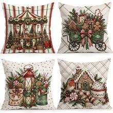 4pcs/1pc Gingerbread Man Carriage Christmas Pattern Pillow Case Without Insert, Single Side Printed Pillow Case, Suitable For Living Room Bedroom Home Decor, All Season Pillow Case - Multicolor - View 1