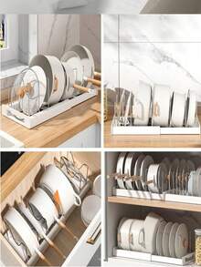 Multifunctional Expandable Cabinet Storage Rack, 7-Tier Detachable Countertop Shelf, Space-Saving, Mobile, Heavy-Duty Kitchen Storage Rack For Bowls, Plates, Cutting Boards, Baking Tools, Home Kitchen - Silver - View 2
