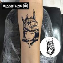 INKARTLINK 1PC Ink Drop Demon Dark Girl Temporary Tattoo Sticker, Waterproof Body Art Tattoo Sticker, Lasts 2-5 Days, Water Transfer Color Tattoo Sticker, Suitable For Men And Women, Must-Have For People, Essential Decoration For Parties, Holiday Celebration Body Decoration - Black - View 8
