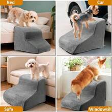 Pet Bedside Stairs, Dog Teddy Climbing Ladder, Cat Up & Down Bed Small Staircase - Light Grey - View 8