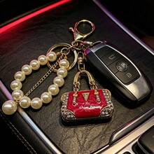 1 Ladies Fashion Metal Key Chain, Beaded Chain Car Key Pendant, Elegant Handbag Accessories, Suitable For Holiday And Birthday Gifts - Old Gold - View 8