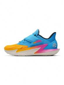 Under Armour Unisex Gradient Velcro Basketball Shoes, Shock-Absorbing, Anti-Torsion, Non-Slip Indoor Court Performance Sneakers - Blue/Orange/Pink - View 1
