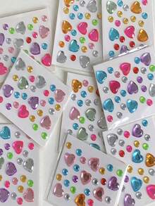 5Pcs/10Pcs Camera Stickers Ins Style Heart Diamond 3D Decorative Glitter Scrapbook Stickers Crystal Phone Decoration Stickers Makeup Decals DIY Handmade Decor Material, Random Color - Color Sticker - View 5