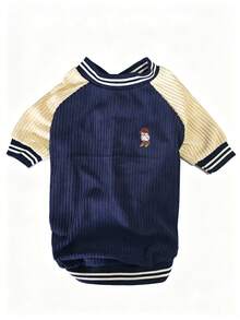 1pc Pet Ins Style Puppy Baseball Shirt, Fashionable & Fun Pocket Pattern Embroidered Autumn/Winter Cat & Dog Universal Pet Clothing - Navy Blue - View 11