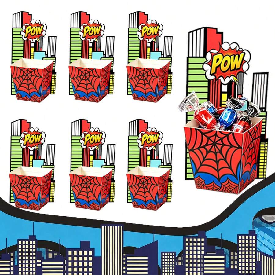 12/24 Pcs Spider Theme Candy Box Birthday Spider Web Gift Box Wrapping Paper Boxes For School Birthday Christmas Halloween Party Supplies Decor - Multicolor - View 1
