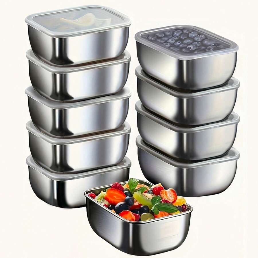 Stainless Steel Food Storage Containers, Reusable, Stackable, Leak-Proof, Suitable For Meat, Fruit, Cake, Vegetables, Seasonings, Etc. Suitable For Kitchen, Camping, Party, Etc. Kitchenware.