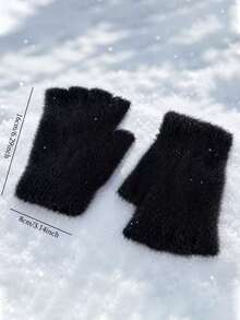 Women's Warm Half Finger Gloves, Exposed Thumb And Index Finger, Elastic, Suitable For Office, Driving, Cycling, Winter Use, Can Be Used For Handwriting, Halloween, Thanksgiving, Christmas Gifts, Hand Washable - Multicolor - View 7