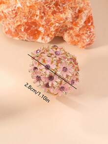 Rhinestone & Flower Decor Ring Valentines,Mom,Mother,Mother's Day,Gift - Pink - View 4