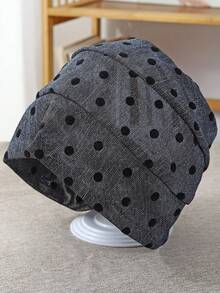 1pc Vintage Small Polka Dot Pleated Beanie Hat, Fashionable Slouchy Cap, Elastic Comfortable Sleep Bonnet, Hair Covering Headscarf, Suitable For Daily Wear - A - View 5
