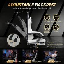 Fabric Gaming Chair With Footrest, Ergonomic Computer Desk Chair With Pocket Spring Cushion Home Office High Back Lumbar Support Heavy Duty Wide - White - View 4