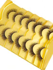 New 7 Pairs/Set Short 3D Faux Mink False Eyelashes, Russian DD Curl, Handmade, Natural Fluffy Dense, Full Strip False Eyelashes, Wholesale, Eye Makeup False Eyelashes - Black - View 6