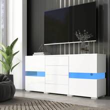 Flieks Matt & High Gloss White Sideboard Cabinet Storage Cupboard Unit  LED Lighted For Dining Room Living Room - White - View 5