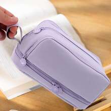 1pc Large Capacity Pencil Case, Multi-Functional Stationery Storage Bag With Memo Pad And 4 Compartments, Suitable For Girls, Boys, Office, Makeup Bag, Students And Unisex Portable Pencil Case (Pink), Random Color, Random Packaging - A - View 3