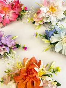 DUOJIAOYAN 1pc New Style Artificial Fabric Solid Color Flower Greenery Hair Comb Suitable For Daily Side Updo Half-Up Hairstyle Wedding Styling Women Dress Up Photography - Multicolor - View 4