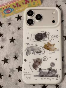 Graffiti Kitten Illustration Minimalist Ins Phone Case 17 Pro Max Protective 15 Women 16 Pro Dual Layer 16 Cartoon 17 Apple 15 Pro - White - View 1