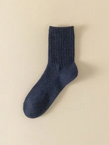 5 Pairs Men's Ribbed Knit Wool Crew Socks, Warm Thermal Moisture‑Wicking Mid‑Calf Socks, Solid Color Thick Cozy Fall Winter Daily Socks - Multicolor - View 7