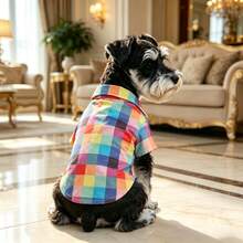 1pc Colorful Plaid Shirt, Vibrant Colors Create Elegant Style Shirt. Suitable For Small To Large Dogs And Puppies. Snap Button Design For Easy Dressing, Non-Stretch Fabric, Slim Fit Lightweight Material Suitable For All Seasons. Perfect For Outdoor Sports And Parties, Definitely The Most Elegant And Cute! - Multicolor - View 11