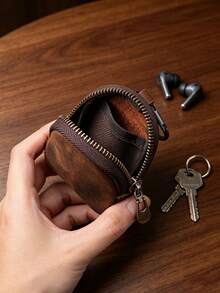 Cute Cat Print Mini PU Leather Earphone Storage Bag, Portable Zipper Coin Purse With Carabiner Clip, Keychain Pouch, Small Accessory Organizer - Multicolor - View 5