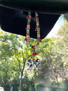 Creative Christmas Bow Car Hanging Ornament, Fashionable Beaded Cherry Car Interior Hanging Decor, Car Interior Hanging Rope, Car Decoration Pendant, Small Gift For Others - A - View 2