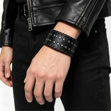 2pcs Punk Style Sports Casual Geometric Design Bracelets, Suitable For Men's Party, Sports And Fashion Wear, Exquisite Bracelet Gift For Men - Black - View 3