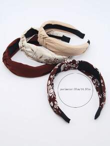 4pcs/Set Women's Solid Color Coffee Flower Fabric Wide Headband With Knot, Simple Washable Hair Accessory For Daily Wear - Multicolor - View 3