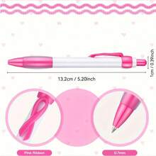 10pcs "Breast Health Care" Theme Ribbon Pens, Creative Pink Push-Button Ballpoint Pens, Breast Cancer Awareness Gifts, Unique Ribbon Clip Design, Spreading Hope And Care, Black Ink, Smooth Writing - Pink - View 4