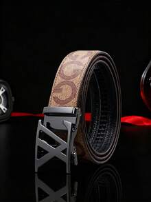 Thắt lưng nam tự động cài khóa kiểu vintage in họa tiết, da PU giả da, size lớn 47 inch, thắt lưng eo đa năng - Nhiều màu - Xem 4
