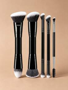 7/6/5/3pcs Dual-Ended Makeup Brush Set - Professional Soft Synthetic Bristle Makeup Brushes, Suitable For Foundation, Blush, Eyeshadow And Eyebrow Makeup, Essential Makeup Tools For Daily Use. - Black - View 9