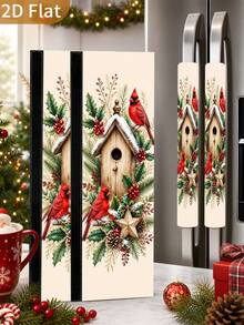 1/2Pcs Christmas Fridge Handle Covers, North American Cardinal & Berry Pattern, With Hook And Loop Fastener, Suitable For Refrigerator, Oven, Microwave, Dishwasher, Christmas Kitchen Decor - View 4