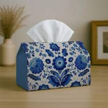 1pc Vintage Floral Design Tissue Box Cover - Blue Floral Pattern Tissue Box Holder, Multi-Functional Tissue Box, Suitable For Home, Car And Party Decoration, Perfect For Christmas, Halloween And Daily Use - A - View 9