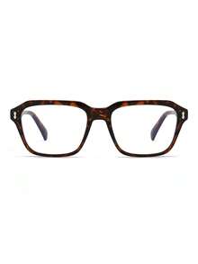 1 Pair Men's Tortoiseshell Square Frame Rivet Decor Retro Clear Lens Glasses - Multicolor - View 3