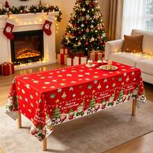 3 Pieces1-Piece Christmas Disposable Party Rectangular Tablecloth, Santa And Snowman Design, Suitable For Rectangular Tables, Winter Christmas And New Year Party Decoration, 54*108 Inches - Red and Green - View 5