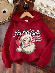 Young Girl Christmas Letter & Santa Claus Print Sweatshirt, Autumn/Winter - Burgundy - View 2