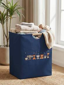 1PC Animal‑Print Open Storage Bin, Collapsible Laundry Basket Storage Bag With Wooden Handles, Household Foldable Hamper For Bathroom, Dirty Clothes Storage Bucket - Multicolor - View 9