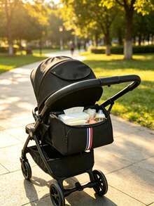1pc Multi-Functional Large Capacity Baby Stroller Hanging Storage Basket, Mom Storage Bag, Portable And Durable, Suitable For Crib, Bed And Travel - Black - View 6