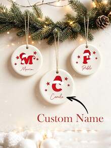 Personalized Christmas Decor, Customized Initial Name Ceramic Hanging Ornament, Customized Christmas Tree Hanging Decoration, Customizable Name Memorial Gift, Christmas Holiday Gift For Family And Friends, Customized Christmas Hanging Ornament - Series 1 - View 1