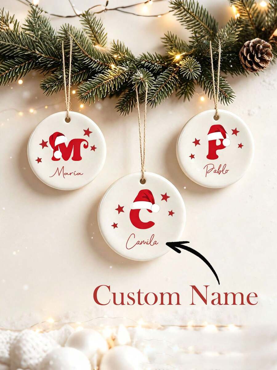 Personalized Christmas Decor, Customized Initial Name Ceramic Hanging Ornament, Customized Christmas Tree Hanging Decoration, Customizable Name Memorial Gift, Christmas Holiday Gift For Family And Friends, Customized Christmas Hanging Ornament - Series 1 - View 1