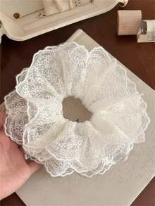 Ethereal Embroidered Lace Fabric Multi-Layer Bow Hair Scrunchies With Sweet Versatile Bun Hairstyle Mesh Hair Scrunchie - Multicolor - View 9