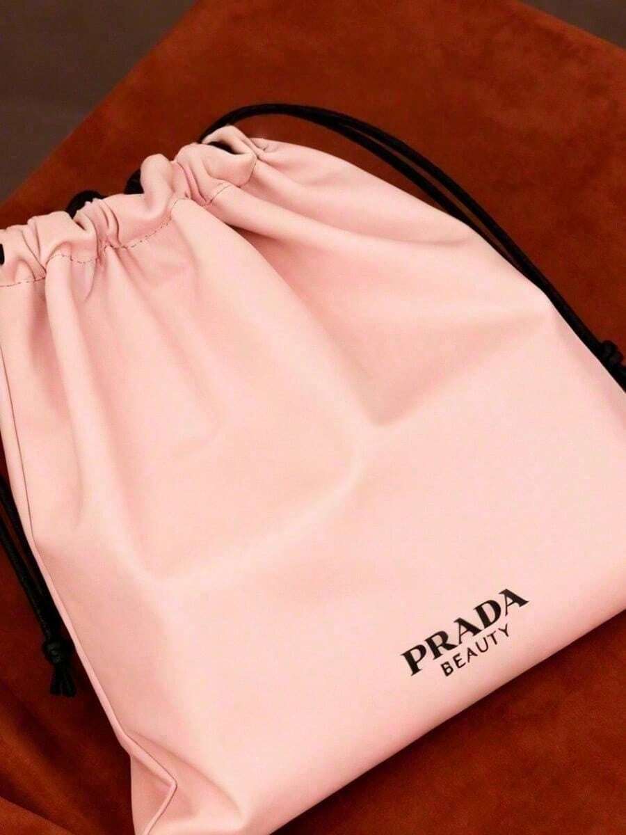 Prada Reversible Drawstring Backpack - Black & Pink Waterproof Nylon Shoulder Bag, 36x43cm Large Capacity Lightweight Daily Backpack, Suitable For Travel, Beach, Shopping And Daily Commute. - Pink - View 1