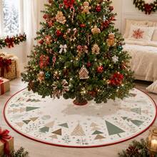 1pc Geometric Patchwork Christmas Tree Pattern Christmas Tree Skirt, Elegant Color Holiday Decoration, 5 Sizes, Unisex Holiday Gift, Suitable For Home And Party Christmas Home Decor - Geometric Collage Christmas Tree - View 9