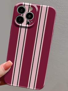 1件 極簡甜美風條紋圖案穿孔亮面膜全包覆硬殼手機殼，適用於 iPhone 11/12/13/14/15/16 Pro Max - 彩色 - 查看 5