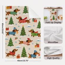 Bộ 2 khăn lau bếp hình chữ nhật 40*60cm sợi microfiber phong cách màu nước, họa tiết liền mạch chó Dachshund Giáng Sinh, khăn lau bát đĩa đa năng dùng cho nhà bếp, phòng ăn và phòng tắm, trang trí bếp Noel, decor nhà cửa, quà tân gia tặng hàng xóm, miếng cọ rửa bát đĩa - Nhiều màu - Xem 5