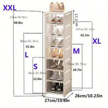 8-Tier Vertical Narrow Shoe Rack Organizer, Plastic Material, Freestanding Shoe Cabinet, With Baffles, Suitable For Entryway, Closet, Bedroom - White - View 11