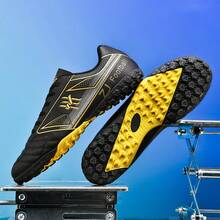 Football Shoes With Studs Design, Upper Featuring Multiple Color Combinations With Vibrant Prints, Sole With Evenly Distributed Studs Suitable For Natural Grass Or Artificial Turf Football Matches Or Training - Black Gold - View 9