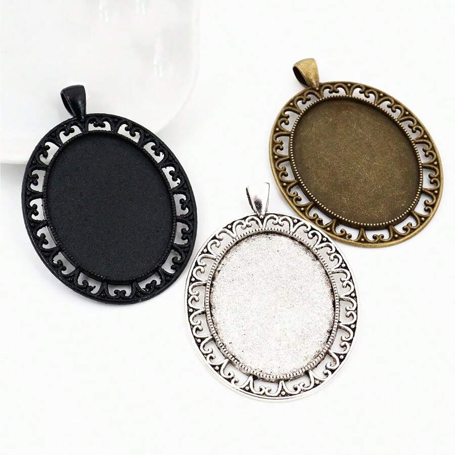 2pcs 30x40mm Alloy Pendant Cabochons Blank Base Setting Bezel Tray DIY Jewelry Making Accessories - Pendant Base - View 1