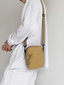 Tas Selempang Kecil Pria, Tas Bahu Kasual Nilon, Tas Kurir Mini Ringan untuk Kerja Sehari-hari, Perjalanan, dan Aktivitas Luar Ruangan - Khaki - View 5